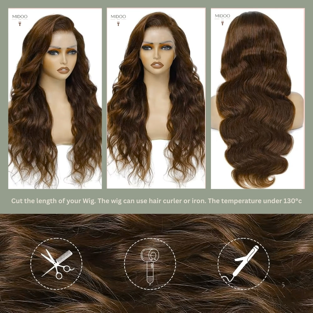 Chocolate Brown Body Wave Lace Front Human Hair Wig